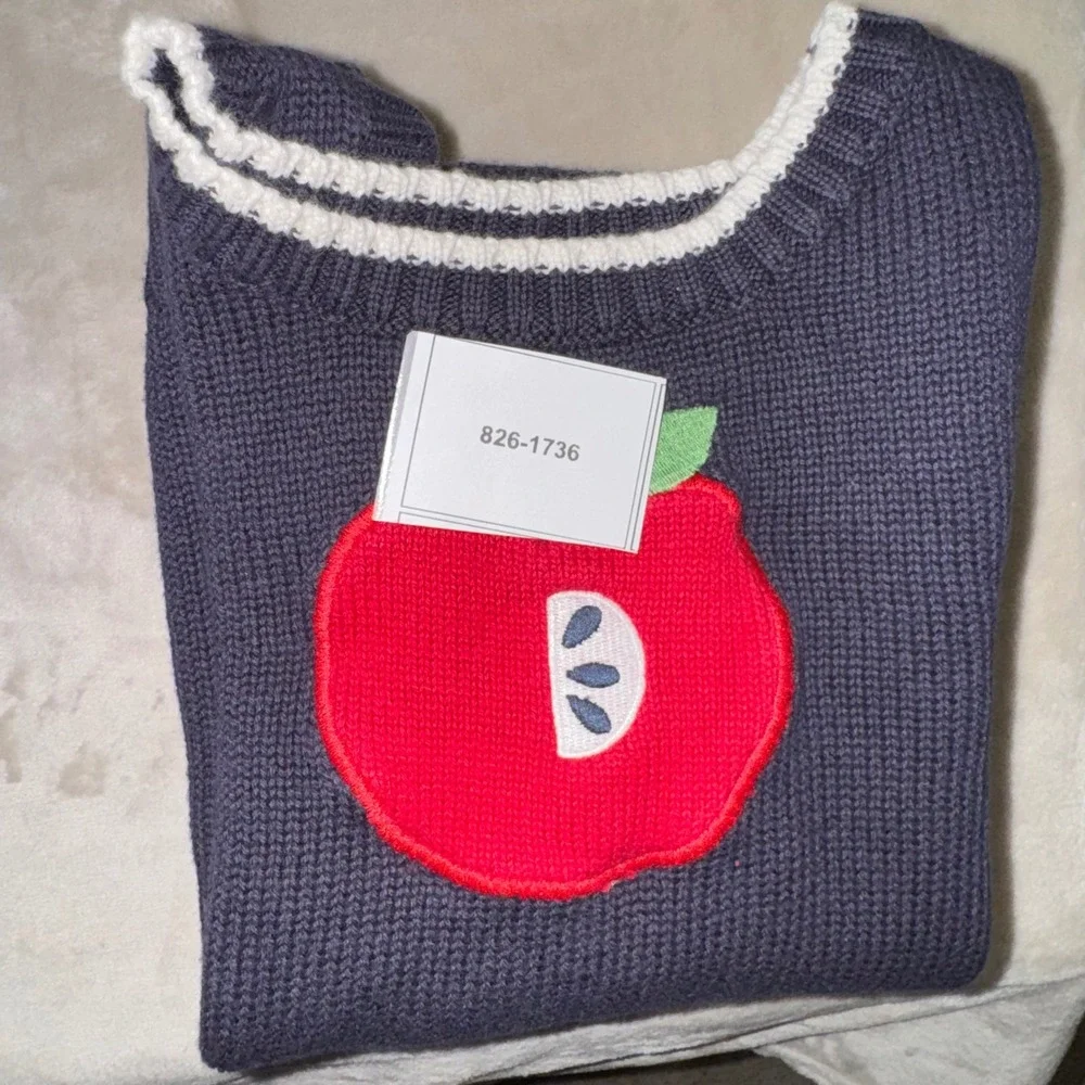Gymboree Girls Y2K 2007 Apple Sweater Vest and Flare Jeans Set Navy Blue Size 7